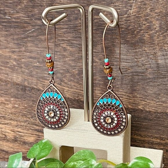 Earrings BOHO QUIRKY LOOP Gypsy hippie antique tear drop hollowed out EARRINGS - Picture 4 of 12